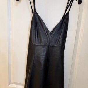 Alice + Olivia black lamb leather A-line mini dress, size 12, like new